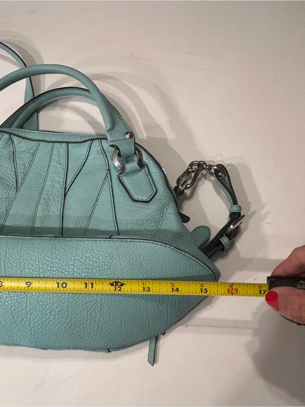 Oryany Trina Blue Turquoise Italian Leather Satchel Crossbody Bag - Picture 3 of 8